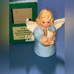 Goebel Angel Bell W/Harp Blue 1978 Third Edition Annual Christmas Tree Ornament